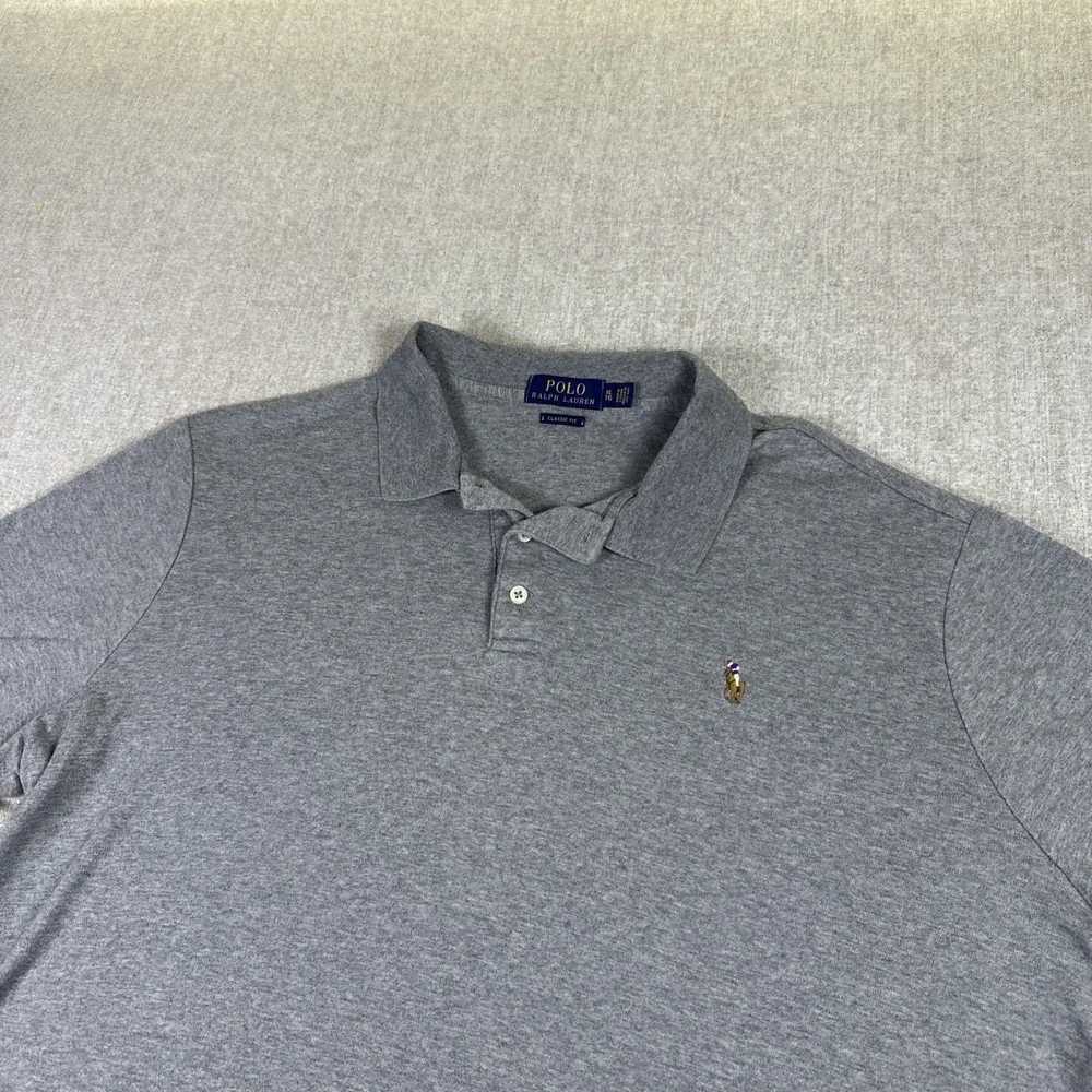 Polo Ralph Lauren Polo‎ Shirt Men XL Gray Classic Fit Short Sleeve Pony Logo